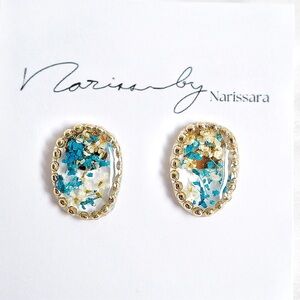 Blue Resin Pressed Dried Flower Stud Earrings